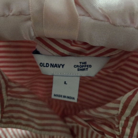 Old Navy Pink Striped Cropped Button Down Shirt, Size Large - Picture 3 of 3